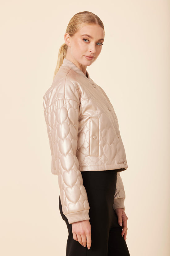 Faux Leather Heart Quilted Jacket