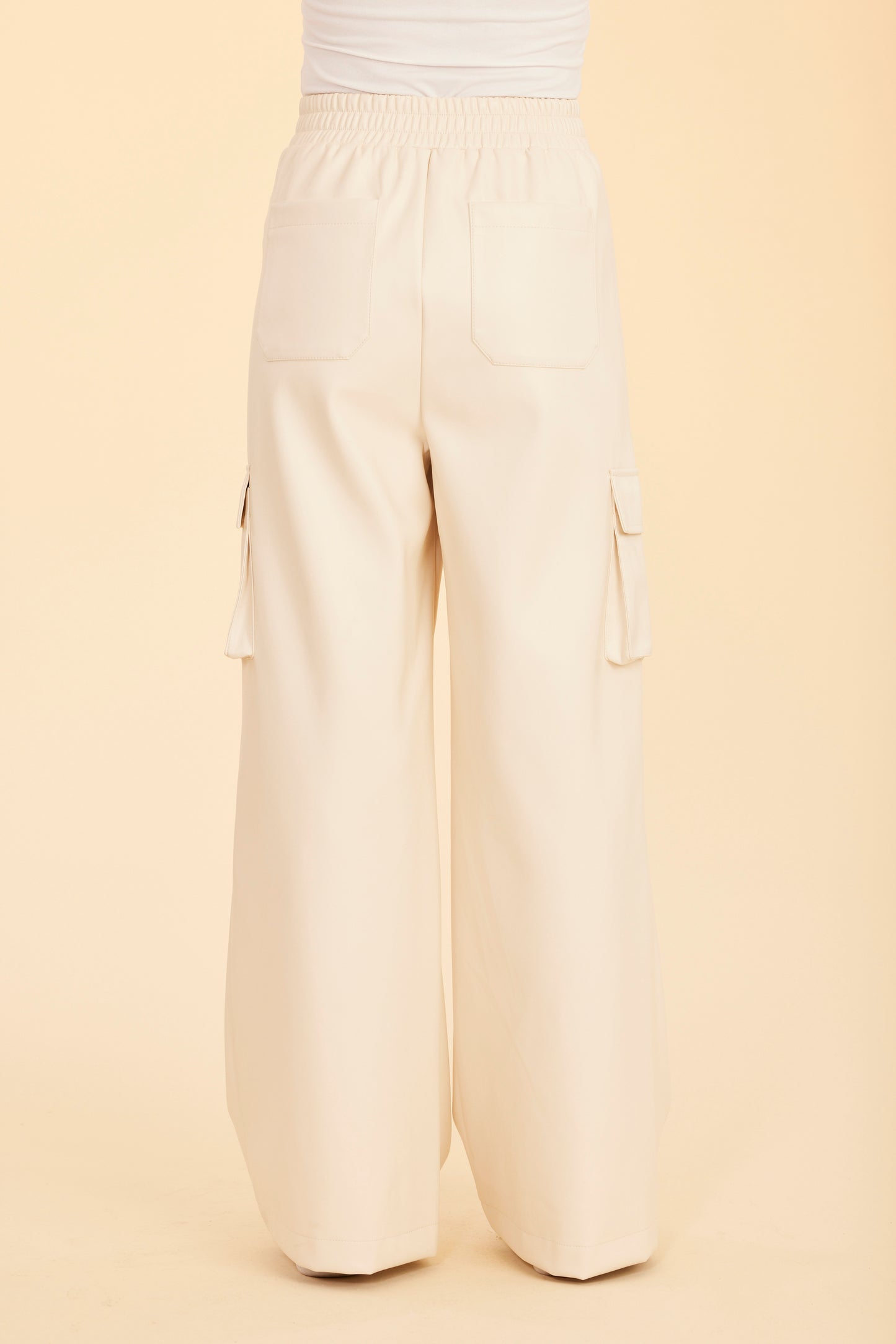 Faux Leather Wide Leg Cargo Pants