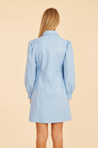 Faux Leather Puff Shoulder Tailored Dress