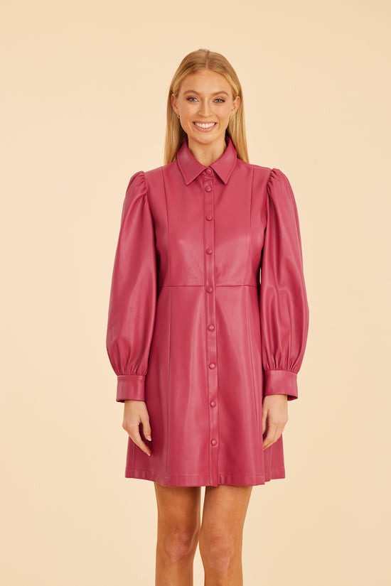 Faux Leather Puff Shoulder Tailored Dress