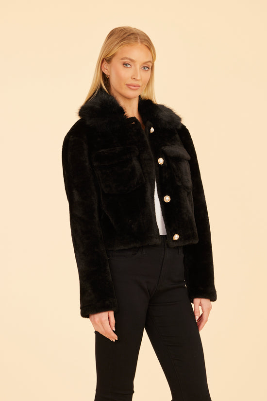 Faux Fur Pearl Button Jacket