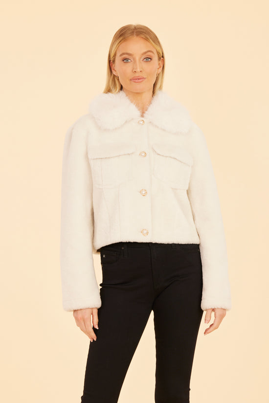 Faux Fur Pearl Button Jacket