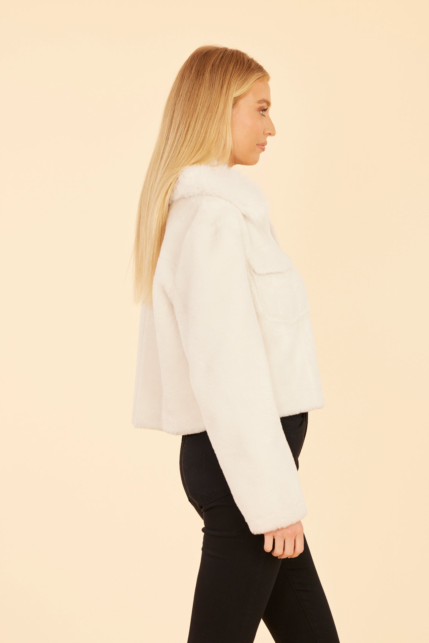 Faux Fur Pearl Button Jacket