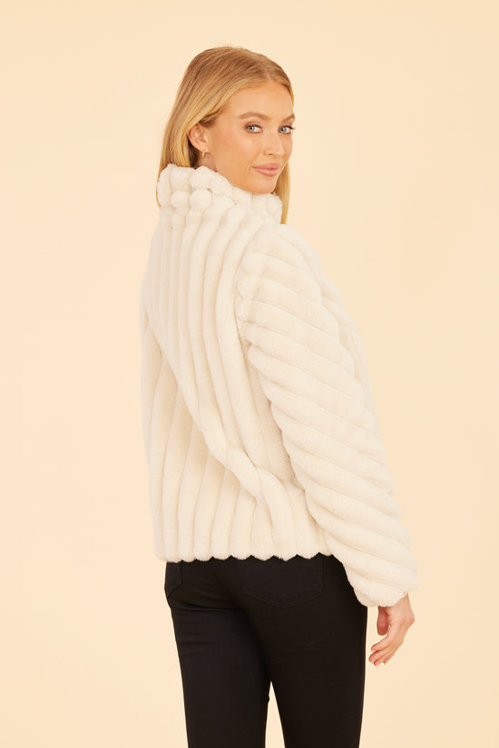 Faux Fur Grooved Zip-Up Jacket