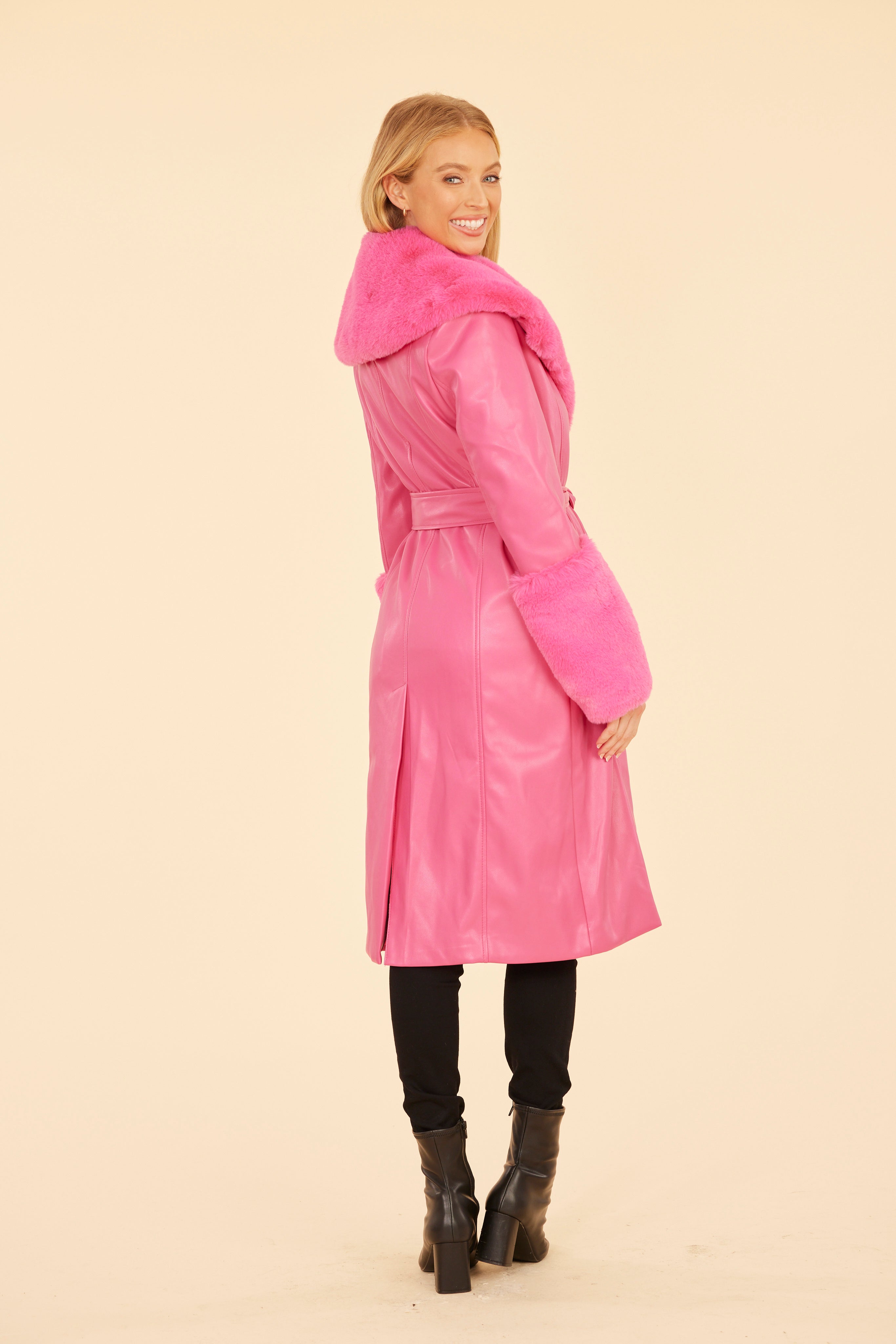 Faux Leather Trench Coat with Faux Fur Trim – Dolce Cabo