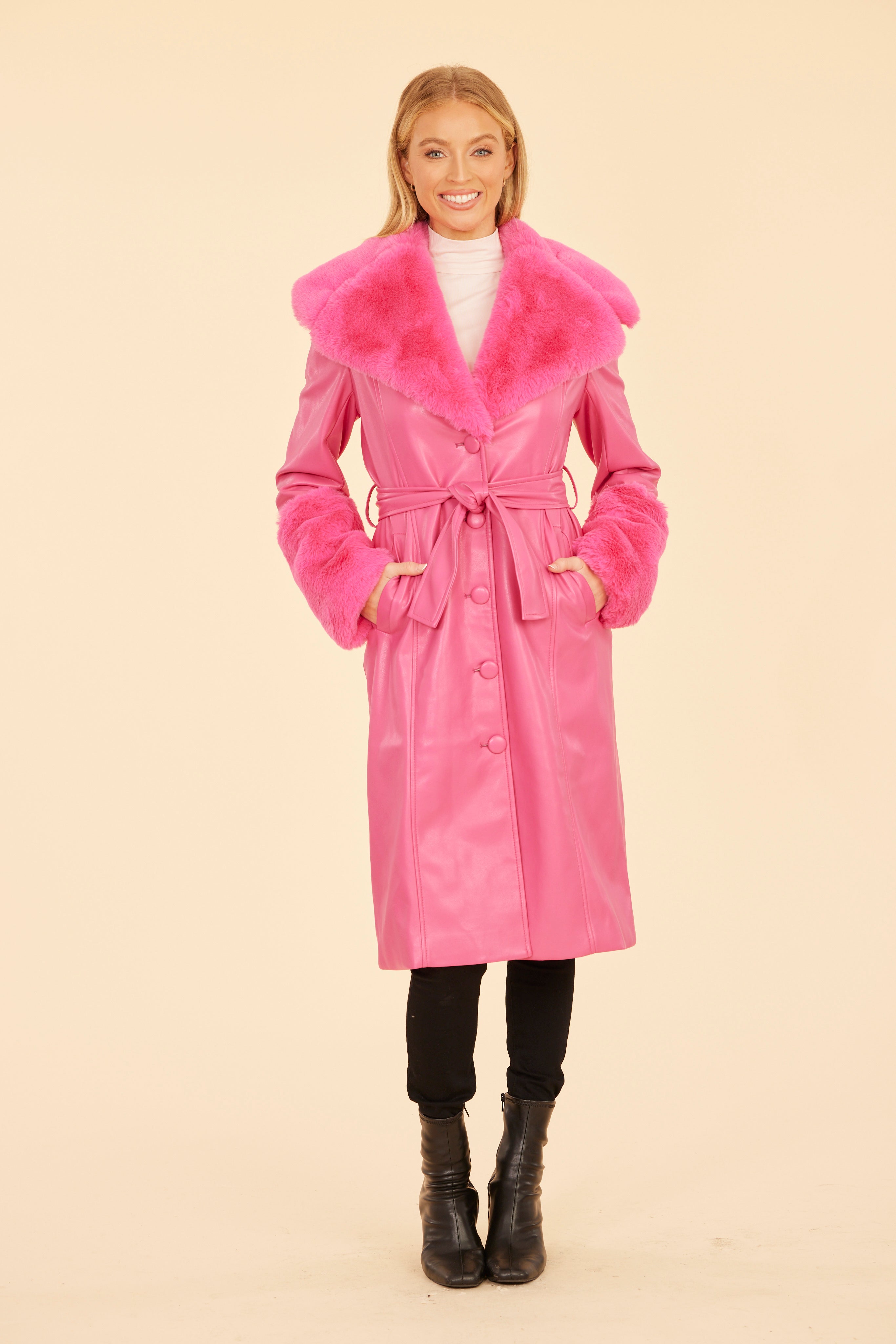 Faux Leather Trench Coat with Faux Fur Trim – Dolce Cabo