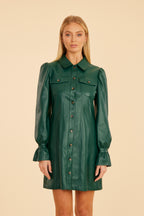 Faux Leather Ruffle Cuff Dress