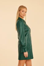 Faux Leather Ruffle Cuff Dress