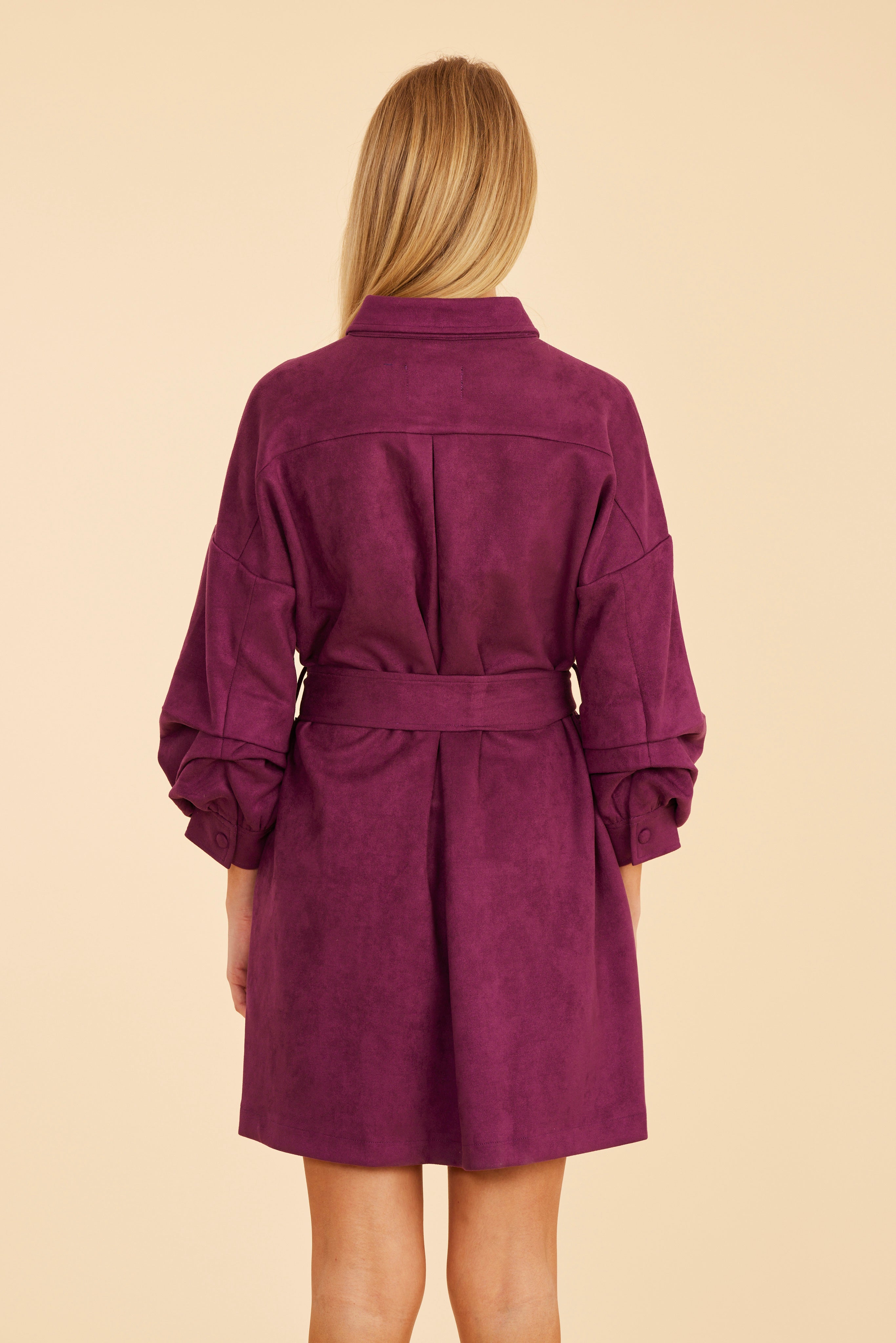 dark purple ruched dress Velvet Ruched Long Sleeve Purple Dress