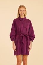 Faux Suede Belted Dress with Ruched Sleeves