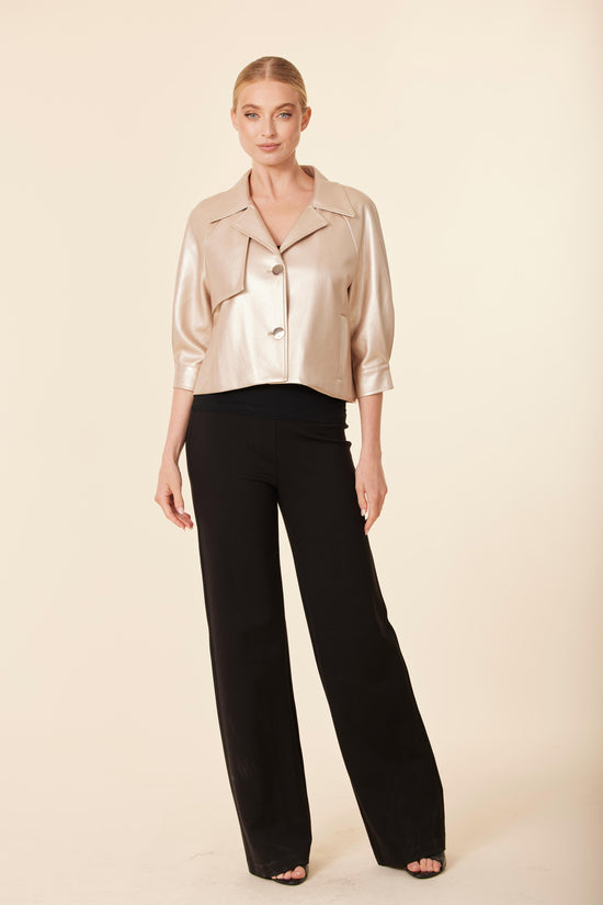 Metallic Faux Leather 3/4 Sleeve Topper