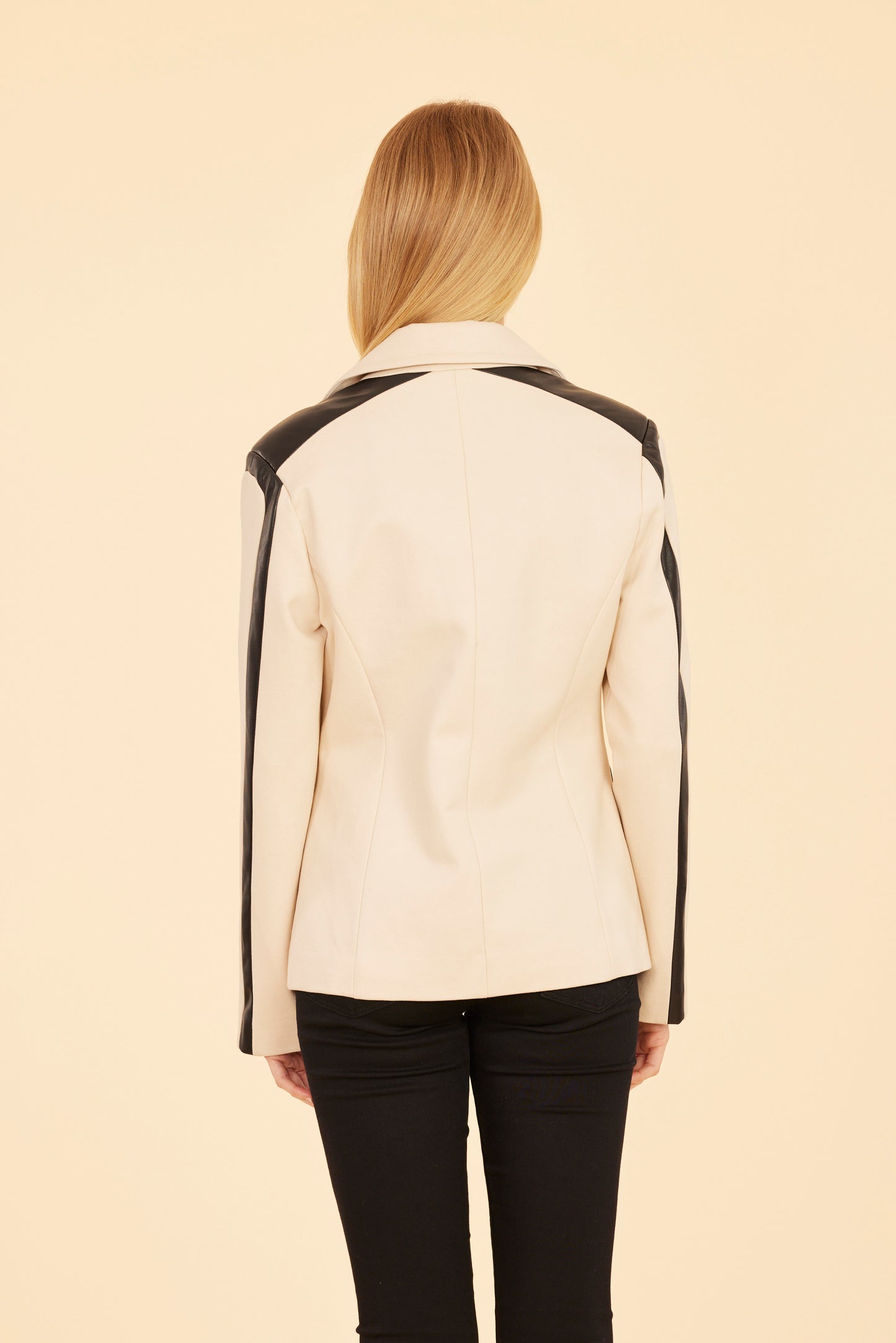 Faux Leather Trim Ponte Blazer