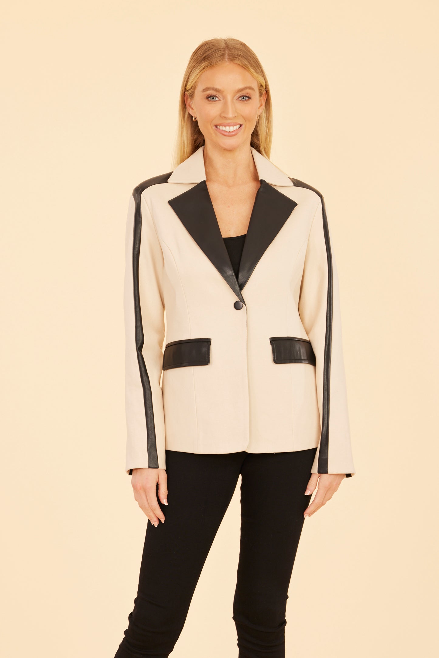 Faux Leather Trim Ponti Blazer Dolce Cabo