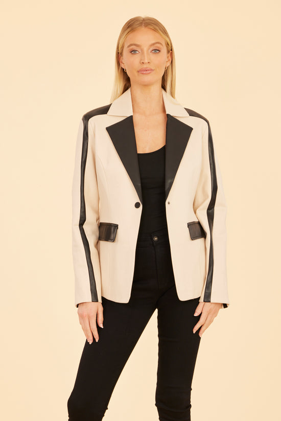 Faux Leather Trim Ponte Blazer