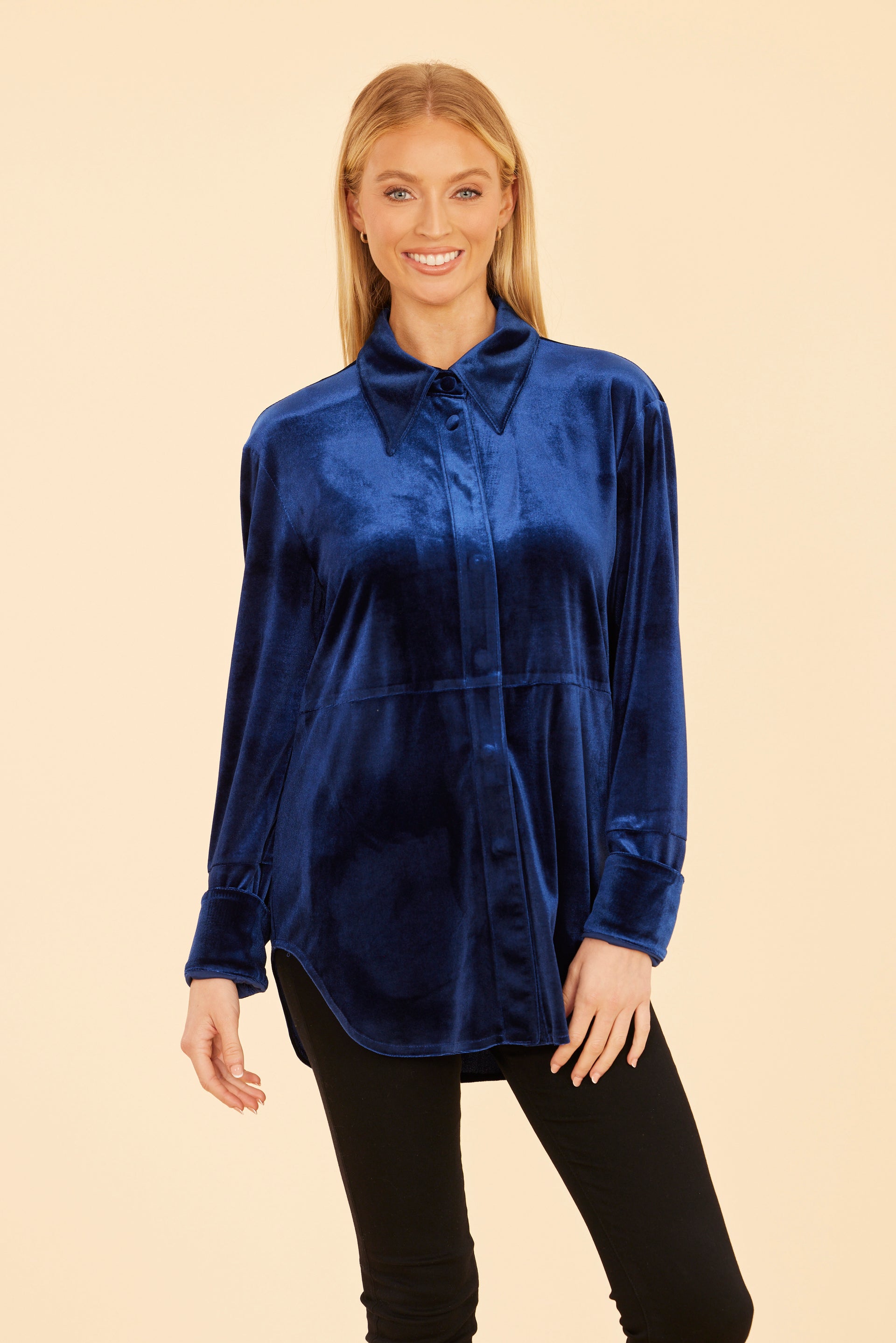 Velvet Button-Up Shirt Blue / M Velvet Button-Up Shirt Blue / M
