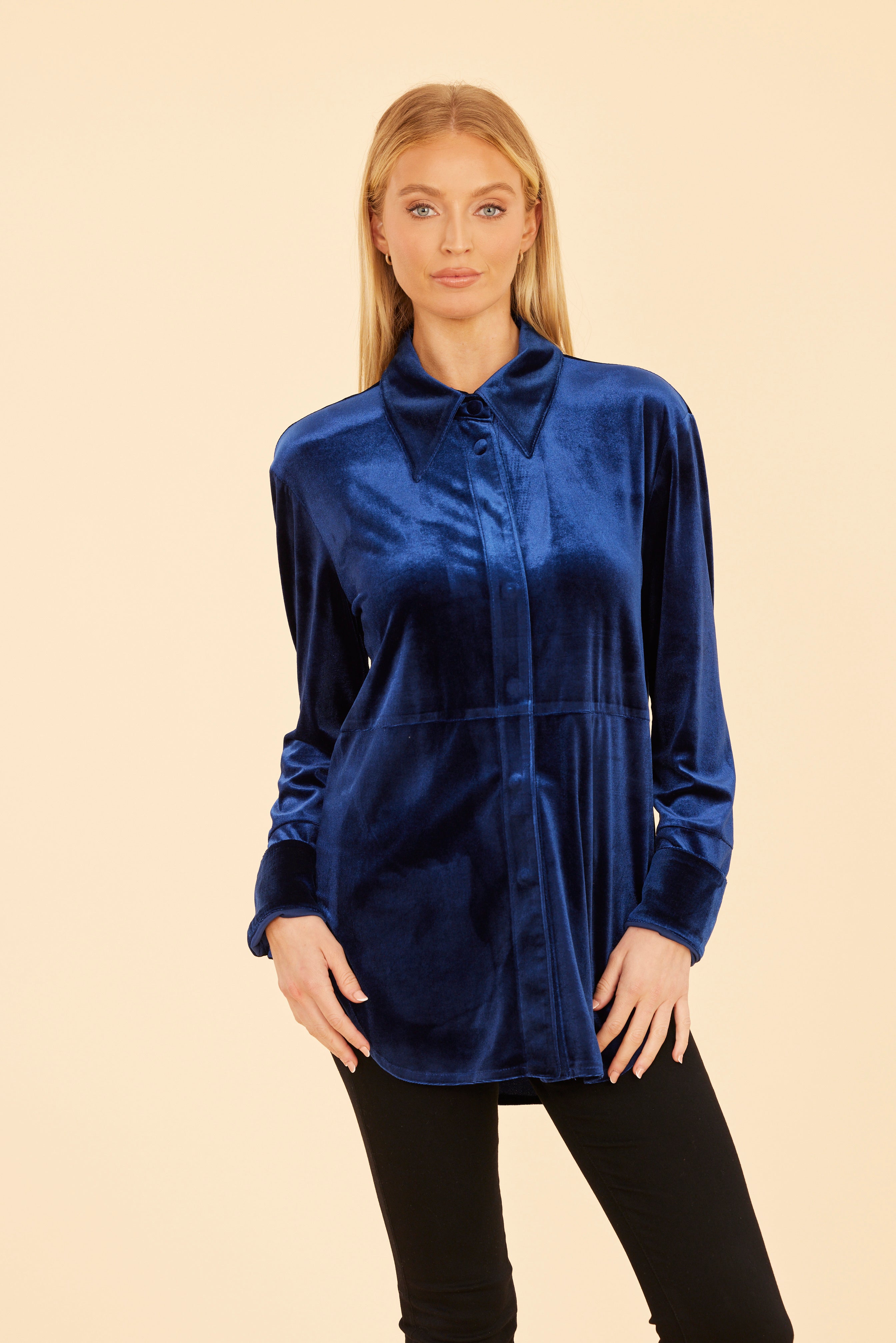 Velvet Button-Up Shirt