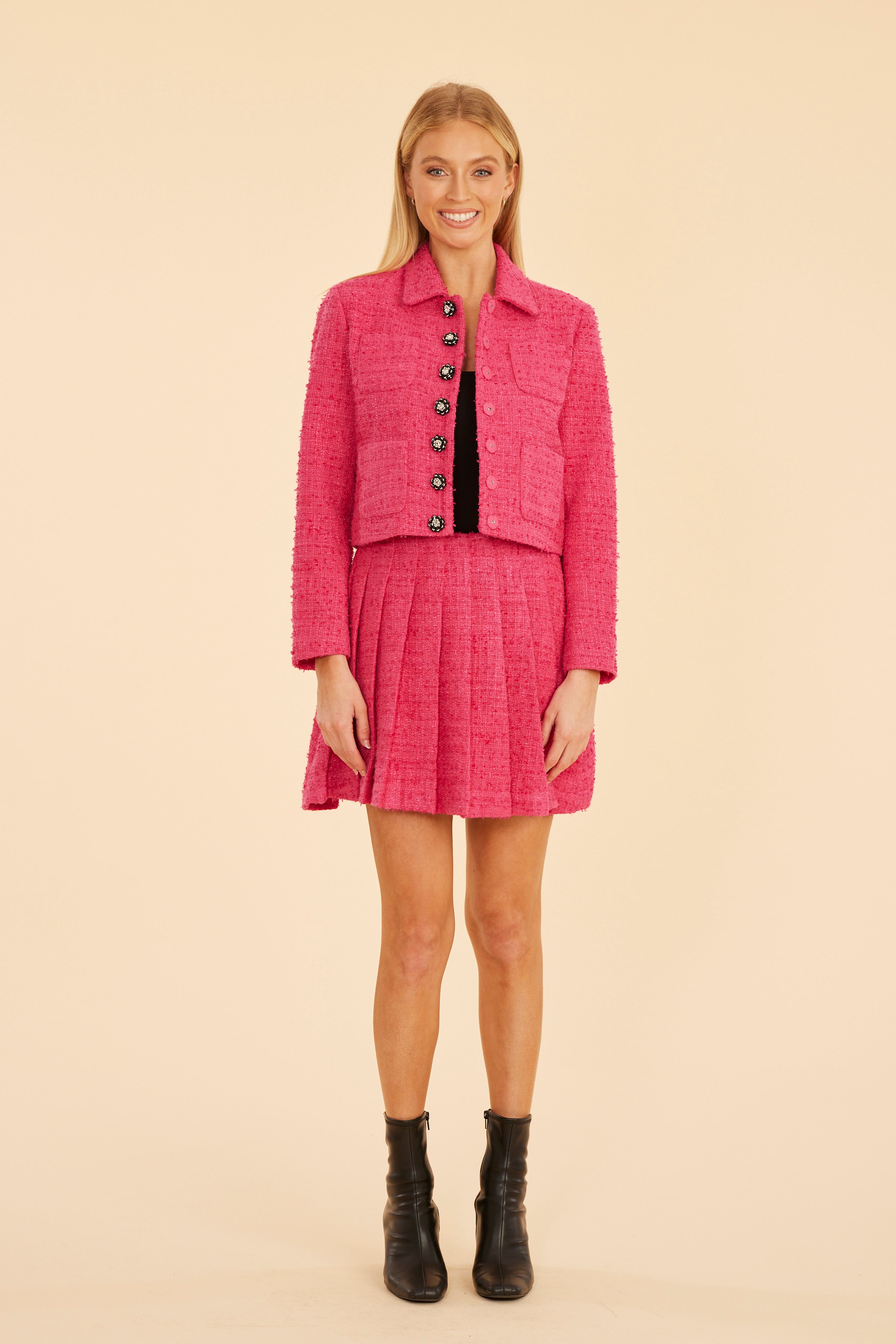 mideal】tweed over jacket&mini skirt Tweed Set For Women, Long 
