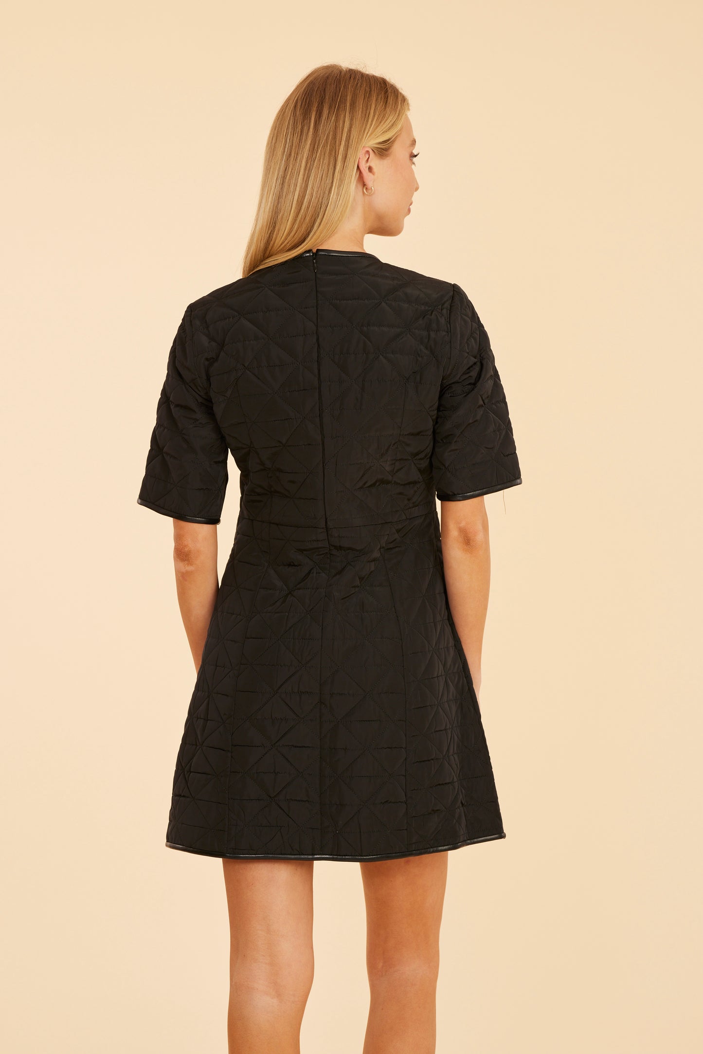 Quilted Nylon & Faux Leather Trim Dress