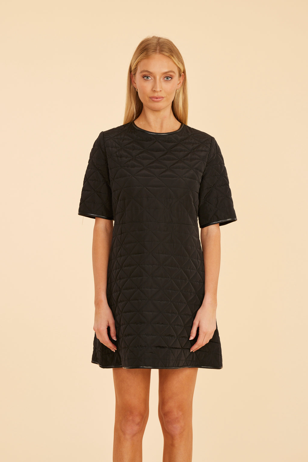 Quilted Nylon & Faux Leather Trim Dress