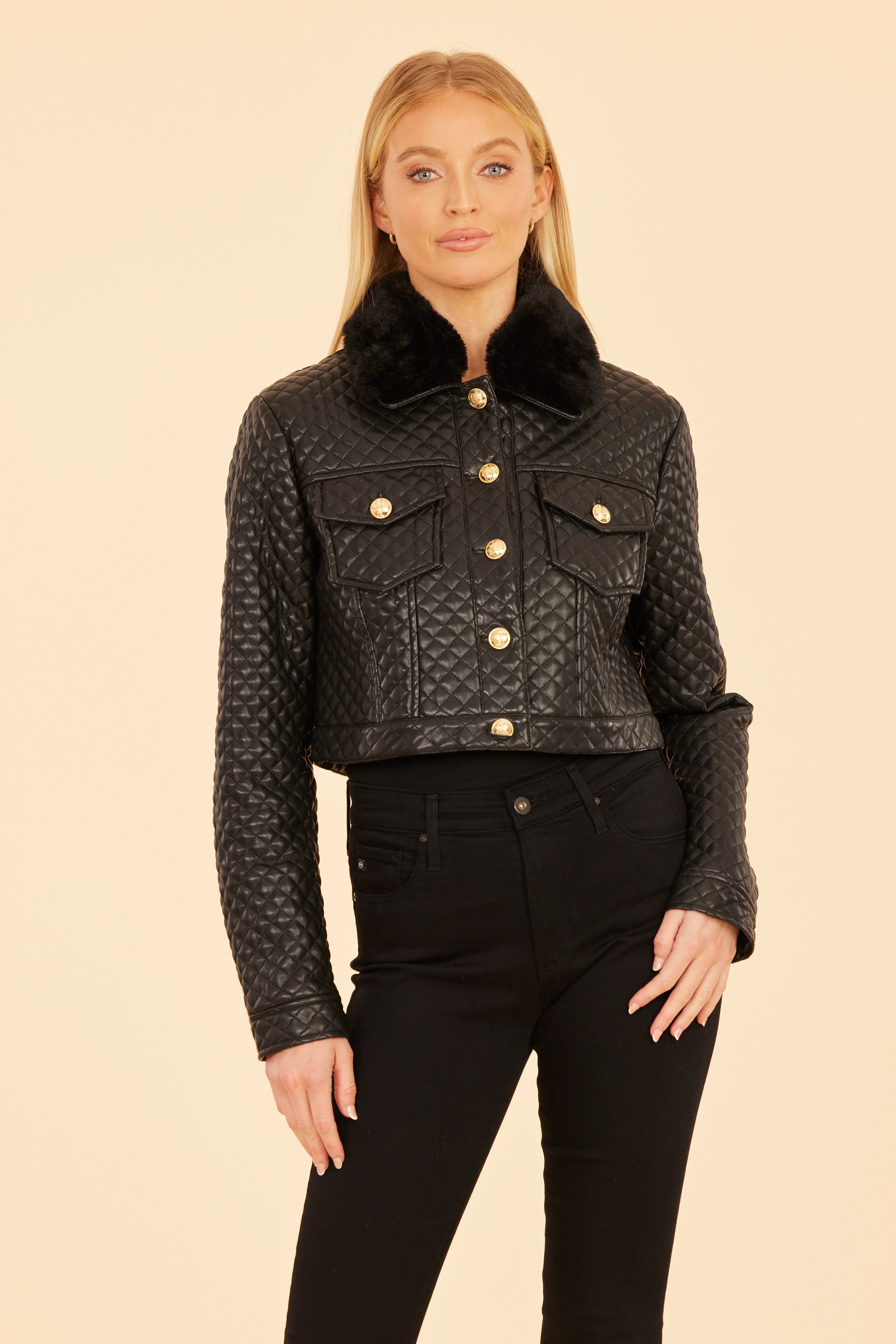 Quilted Faux Leather Cropped Jacket – Dolce Cabo