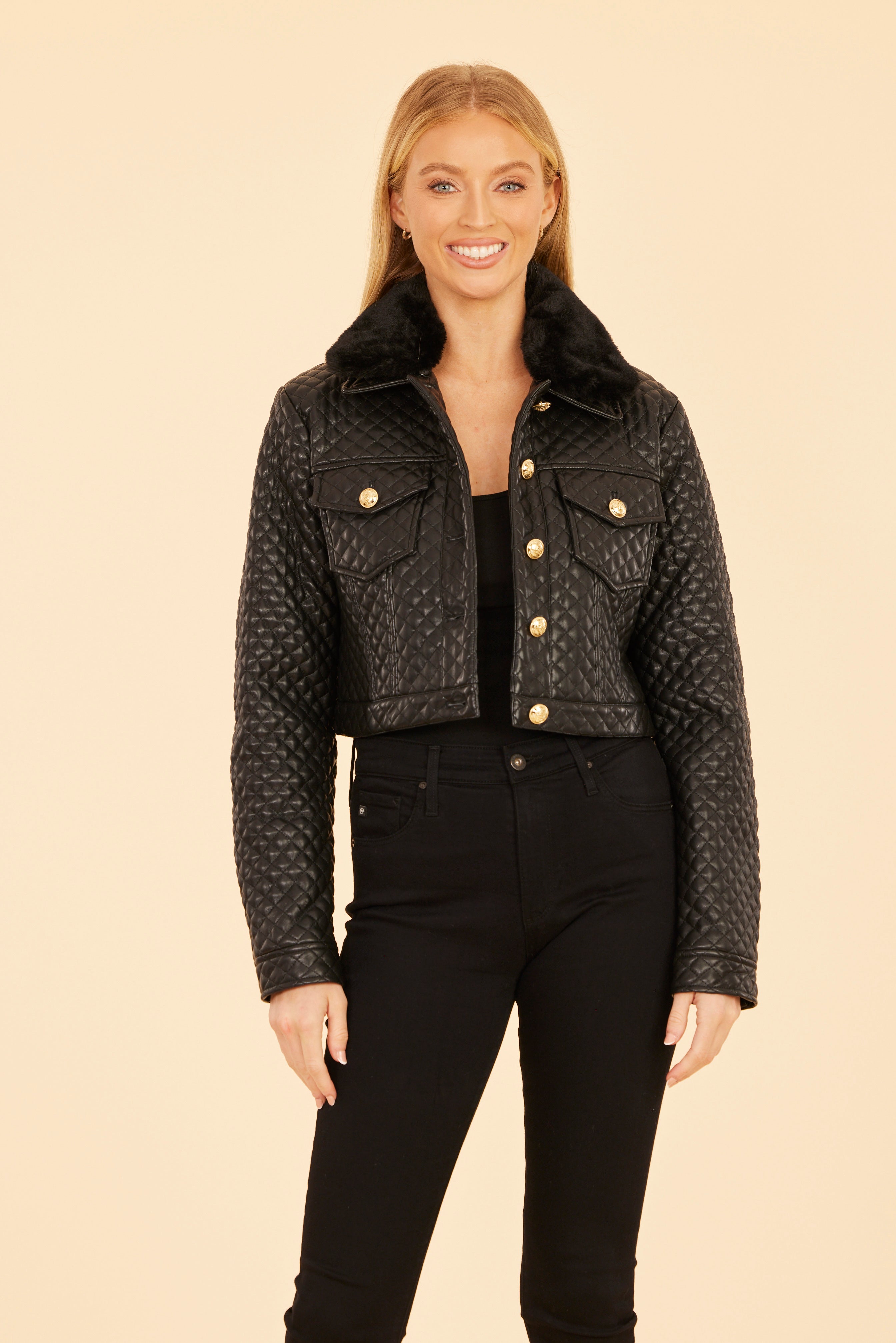 新品maison de Dolce. fleur jacket/black（M) Quilted Faux Leather Cropped Jacket – Dolce Cabo