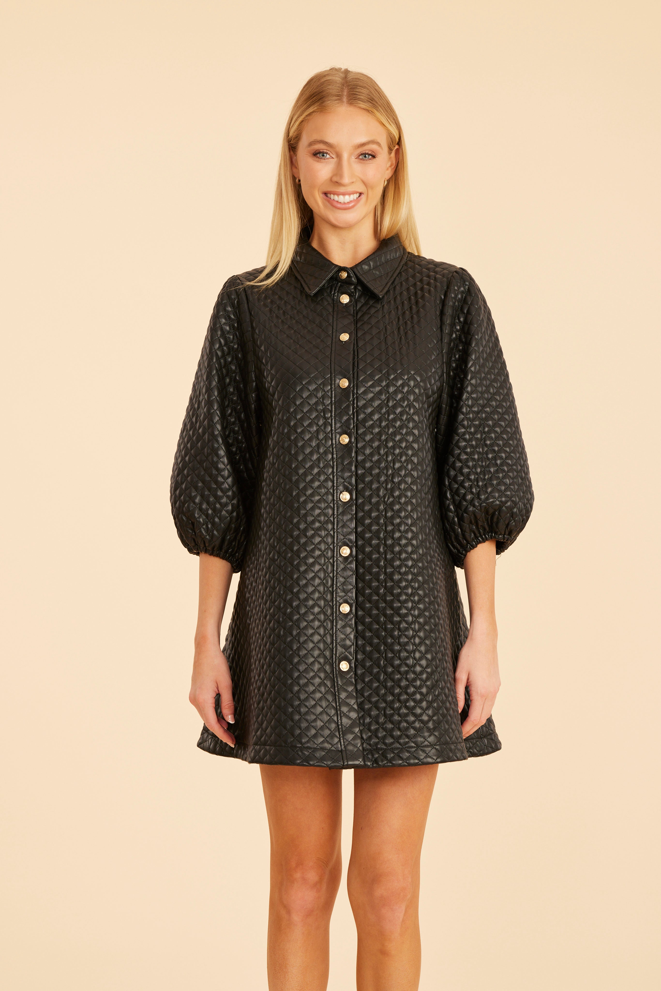 Quilted Faux Leather Puff Sleeve Dress Dolce Cabo Quilted Faux Leather Puff Sleeve Dress Dolce Cabo