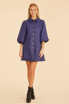 Quilted Faux Leather Puff Sleeve Dress