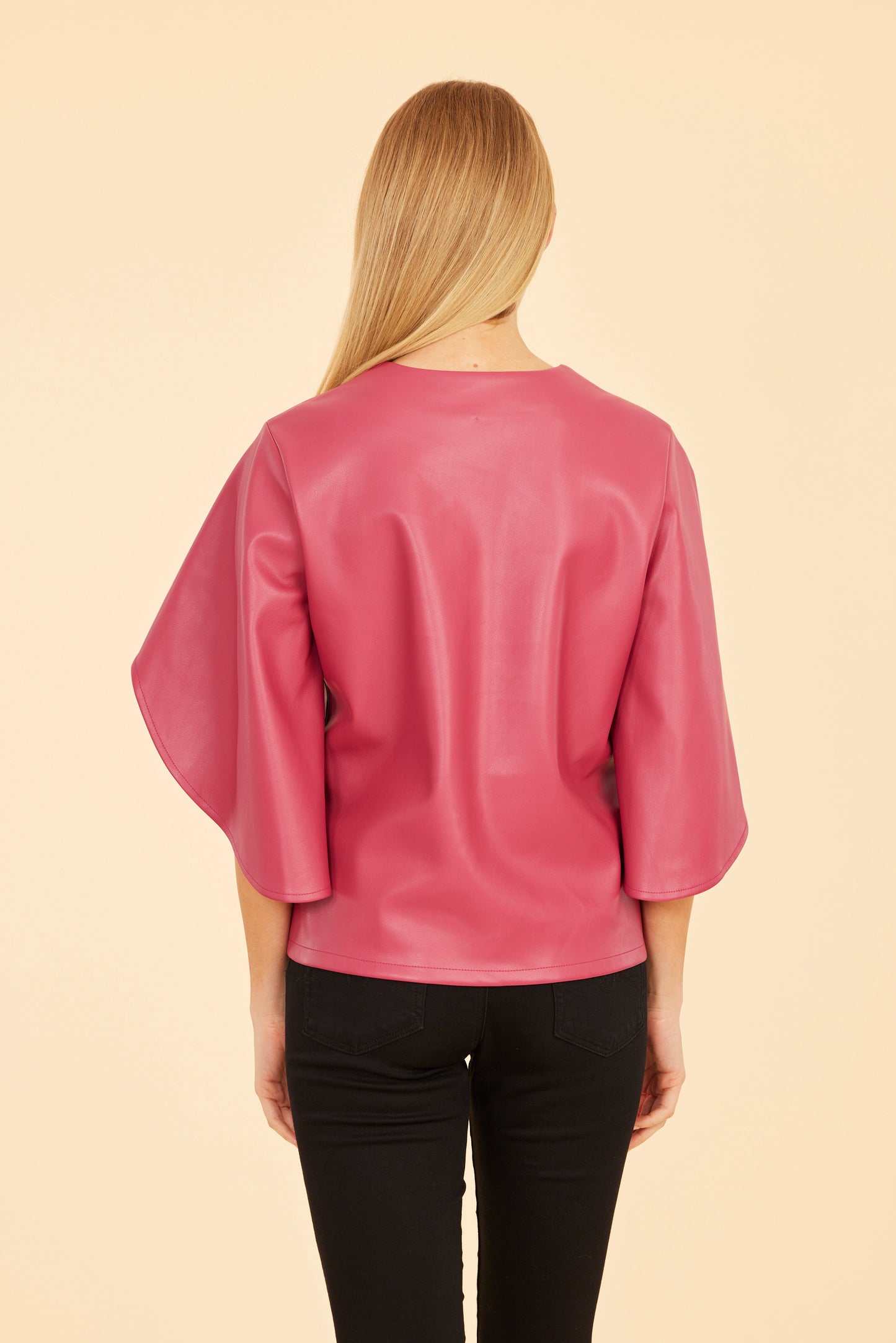 Faux Leather Cascade Sleeve Top