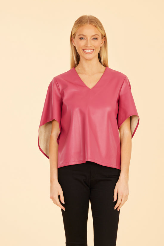 Faux Leather Cascade Sleeve Top