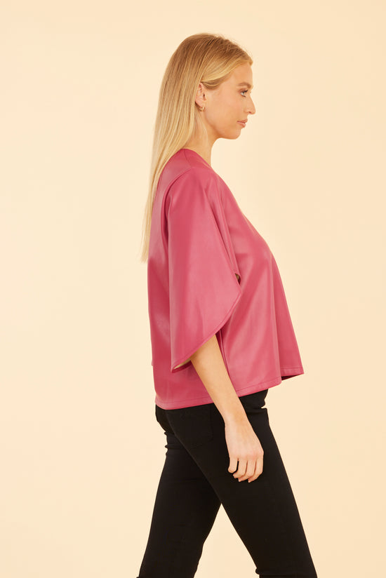 Faux Leather Cascade Sleeve Top