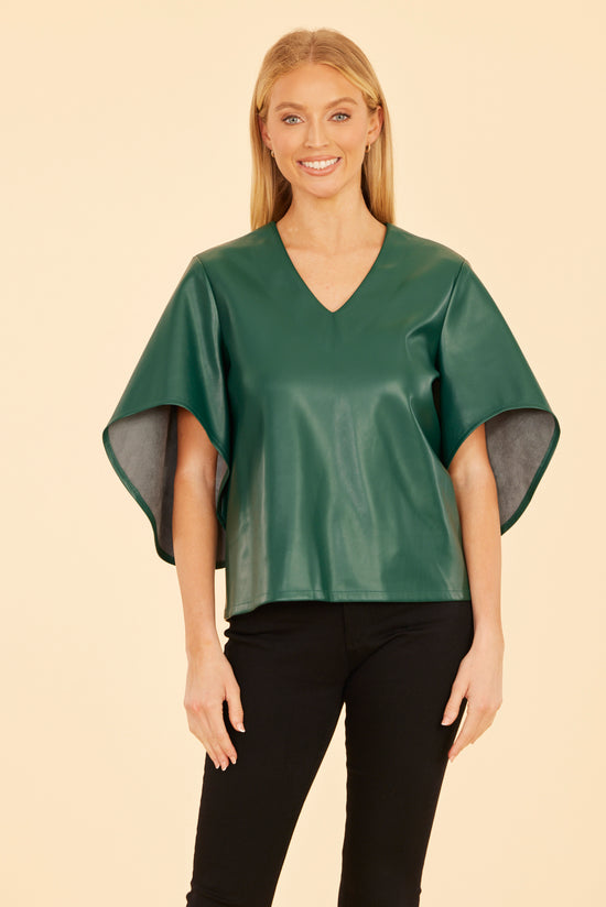 Faux Leather Cascade Sleeve Top