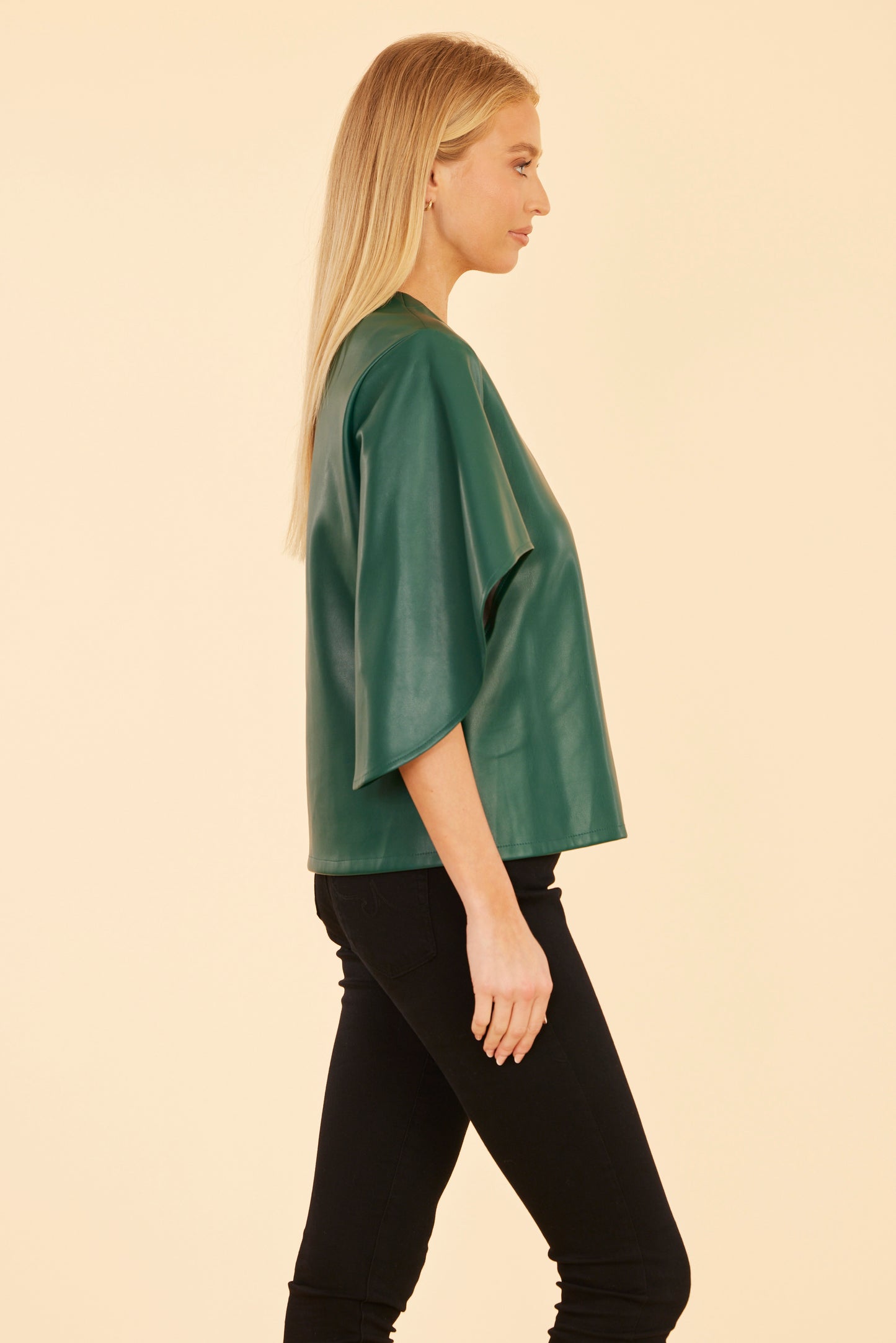 Faux Leather Cascade Sleeve Top