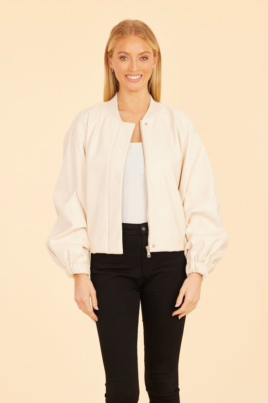 Faux Leather Exaggerated Sleeve Zip Jacket