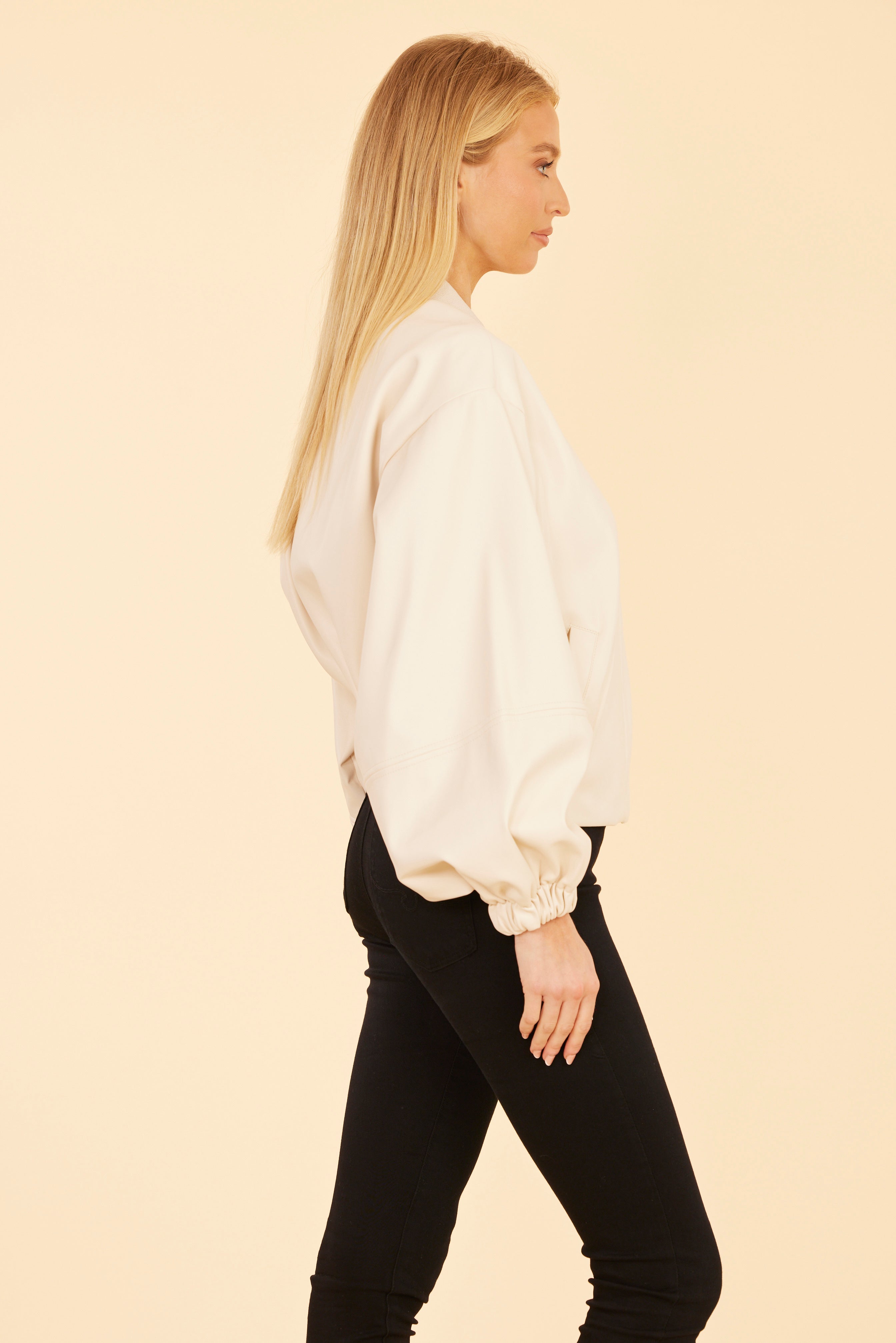 Faux Leather Exaggerated Sleeve Zip Jacket – Dolce Cabo