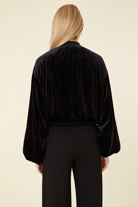 Velvet Exagerrated Sleeve Zip Jacket