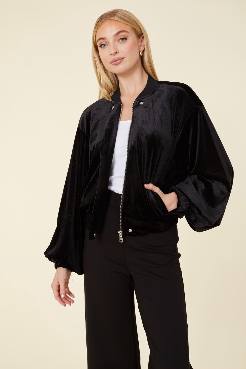 Velvet Exagerrated Sleeve Zip Jacket – Dolce Cabo