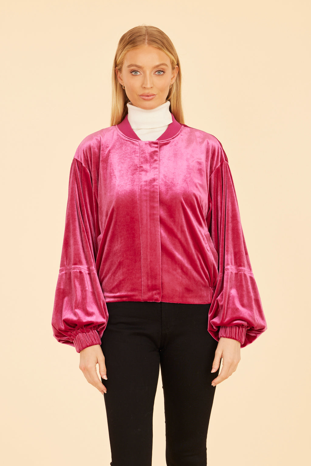 Velvet Exagerrated Sleeve Zip Jacket