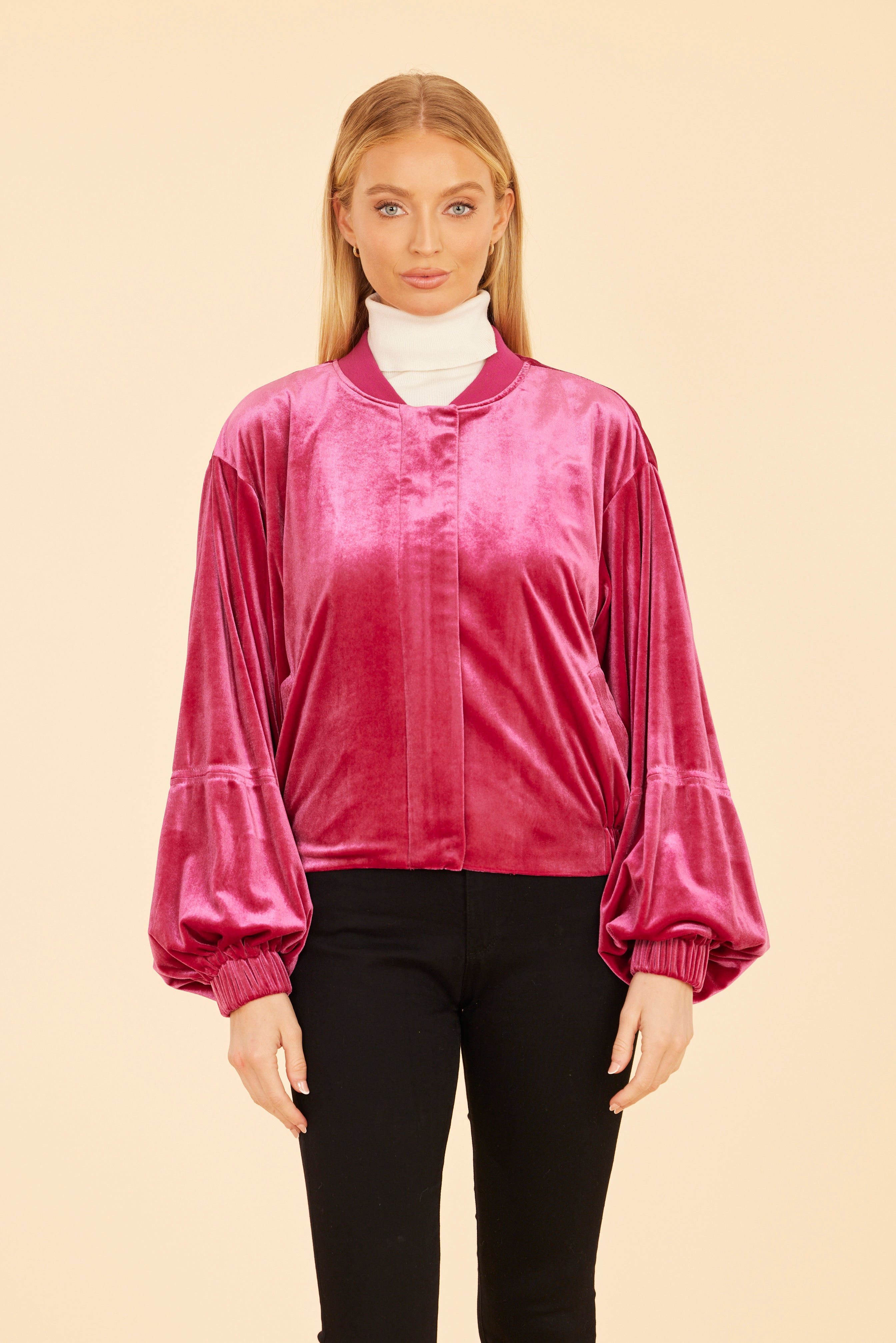 Velvet Exagerrated Sleeve Zip Jacket