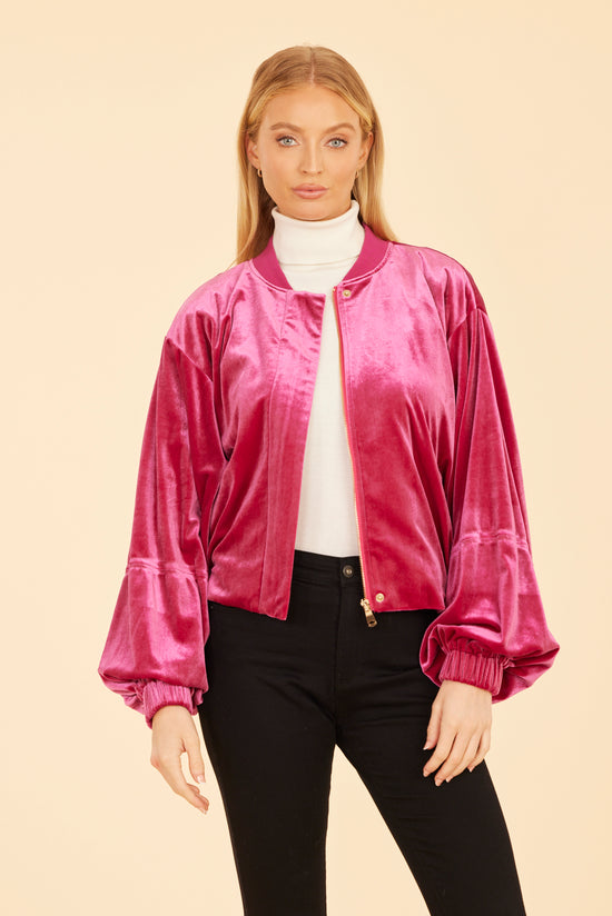 Velvet Exagerrated Sleeve Zip Jacket