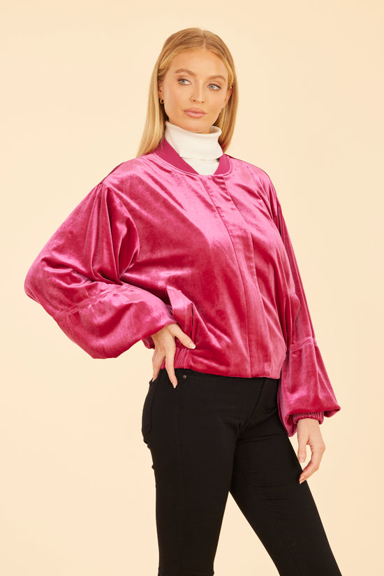 Velvet Exagerrated Sleeve Zip Jacket