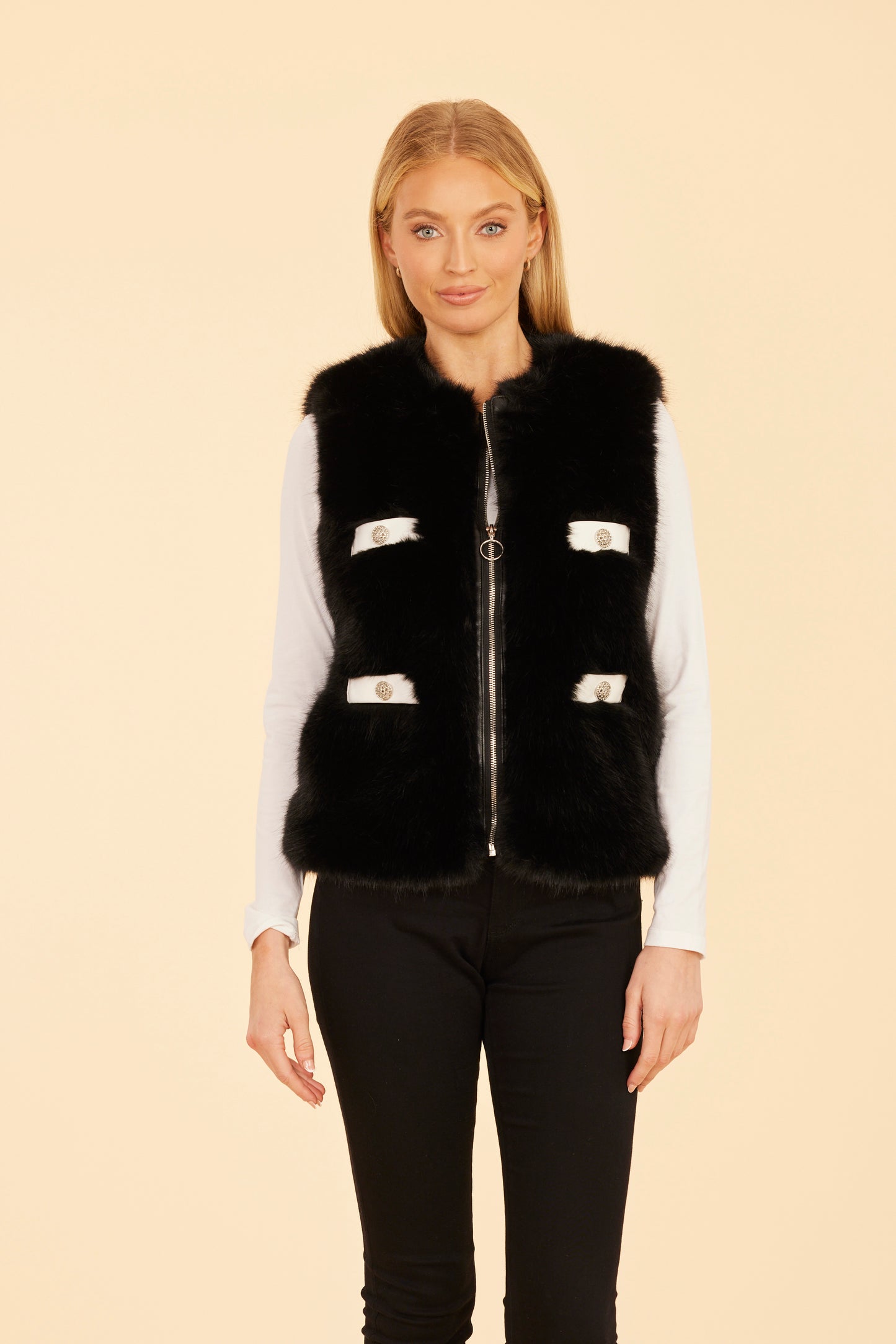 Faux Fur Lux Vegan Leather Trimmed Vest