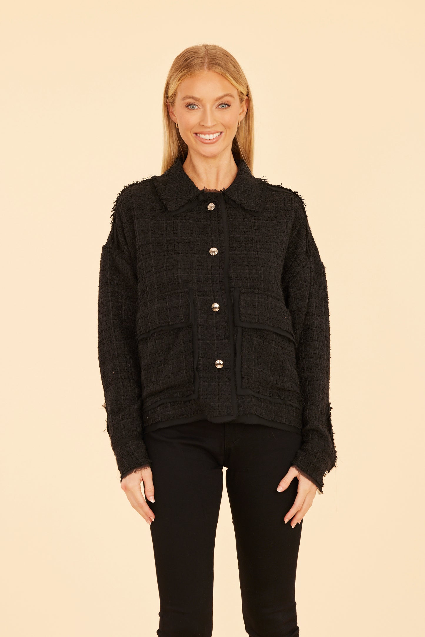 Black Tweed & Chiffon Jacket