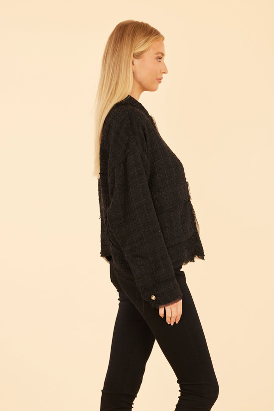 Black Tweed & Chiffon Jacket