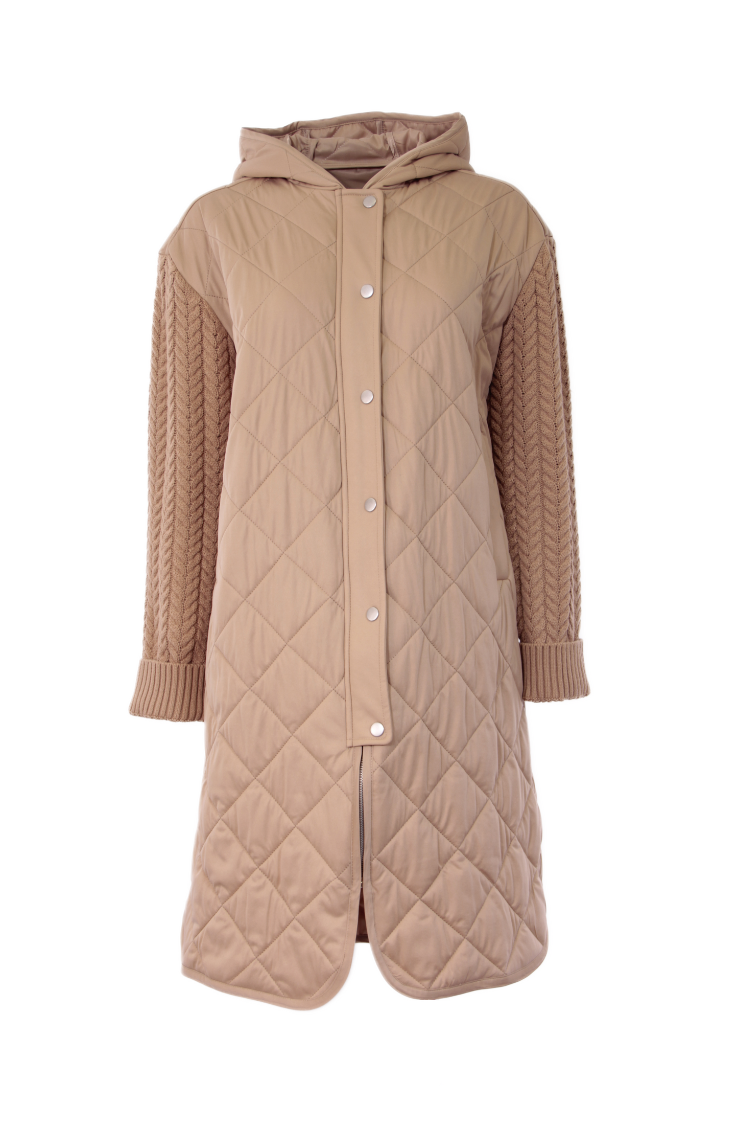 Quilted Long Coat with Toggle Waist