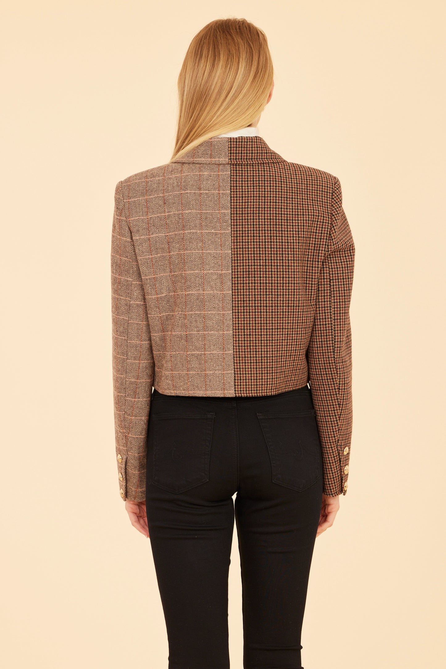 Multi Plaid Tweed Cropped Jacket with Horse Bit Detail