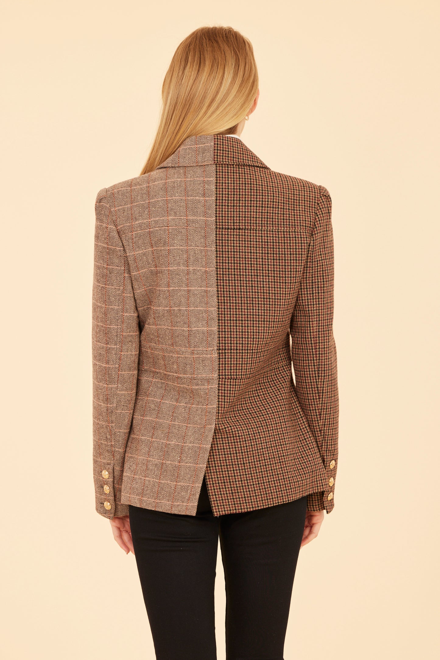 Multi Plaid Tweed Blazer with Horse Bit Detail