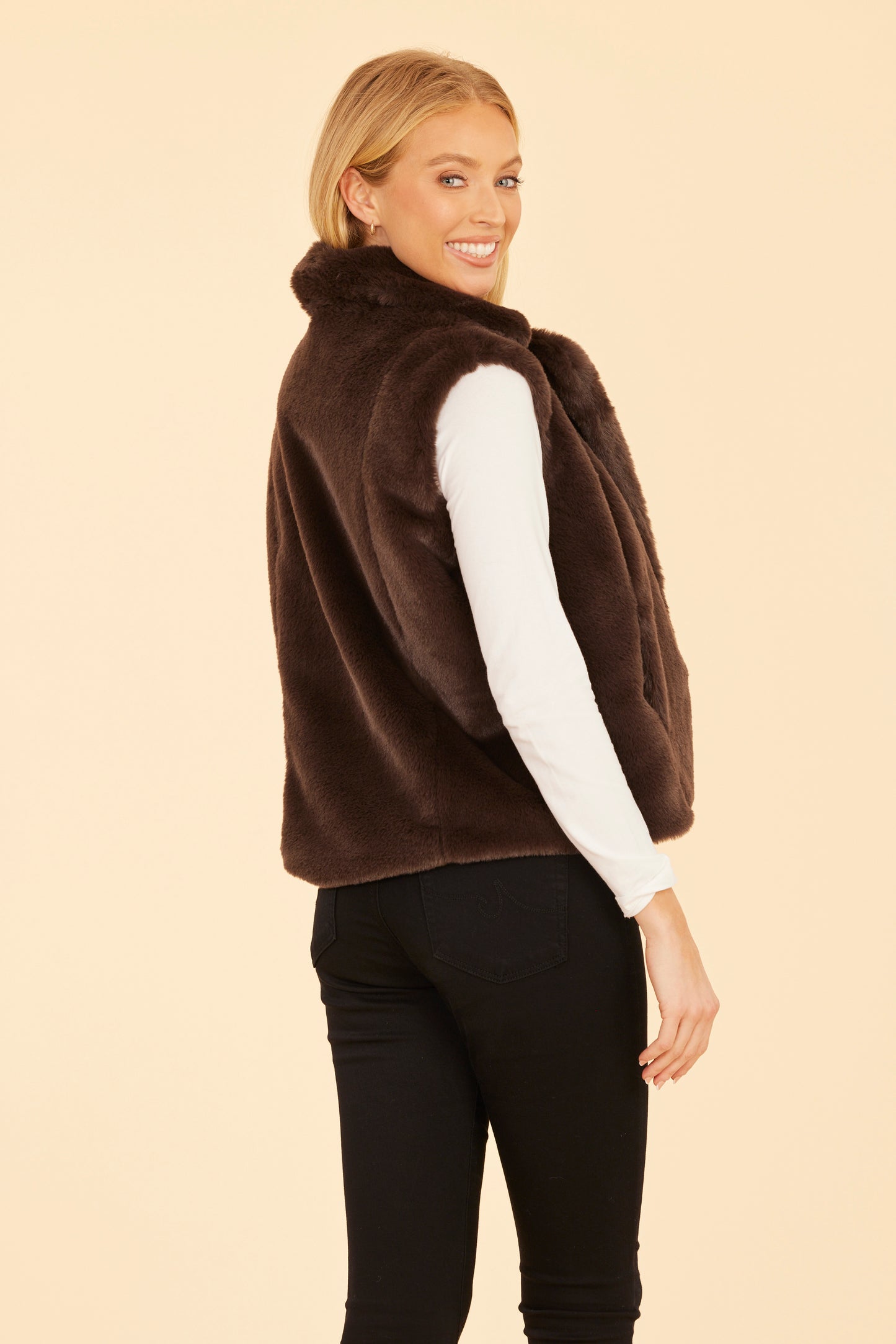 Plush Faux Fur Notch Collar Vest