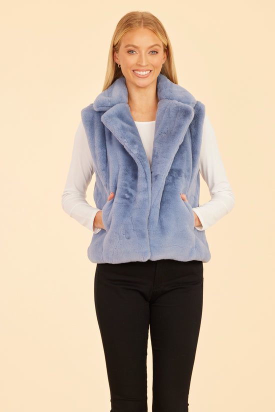 Plush Faux Fur Notch Collar Vest Light Blue XL