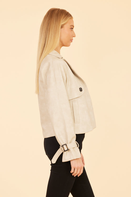 Faux Leather Short Trench Jacket