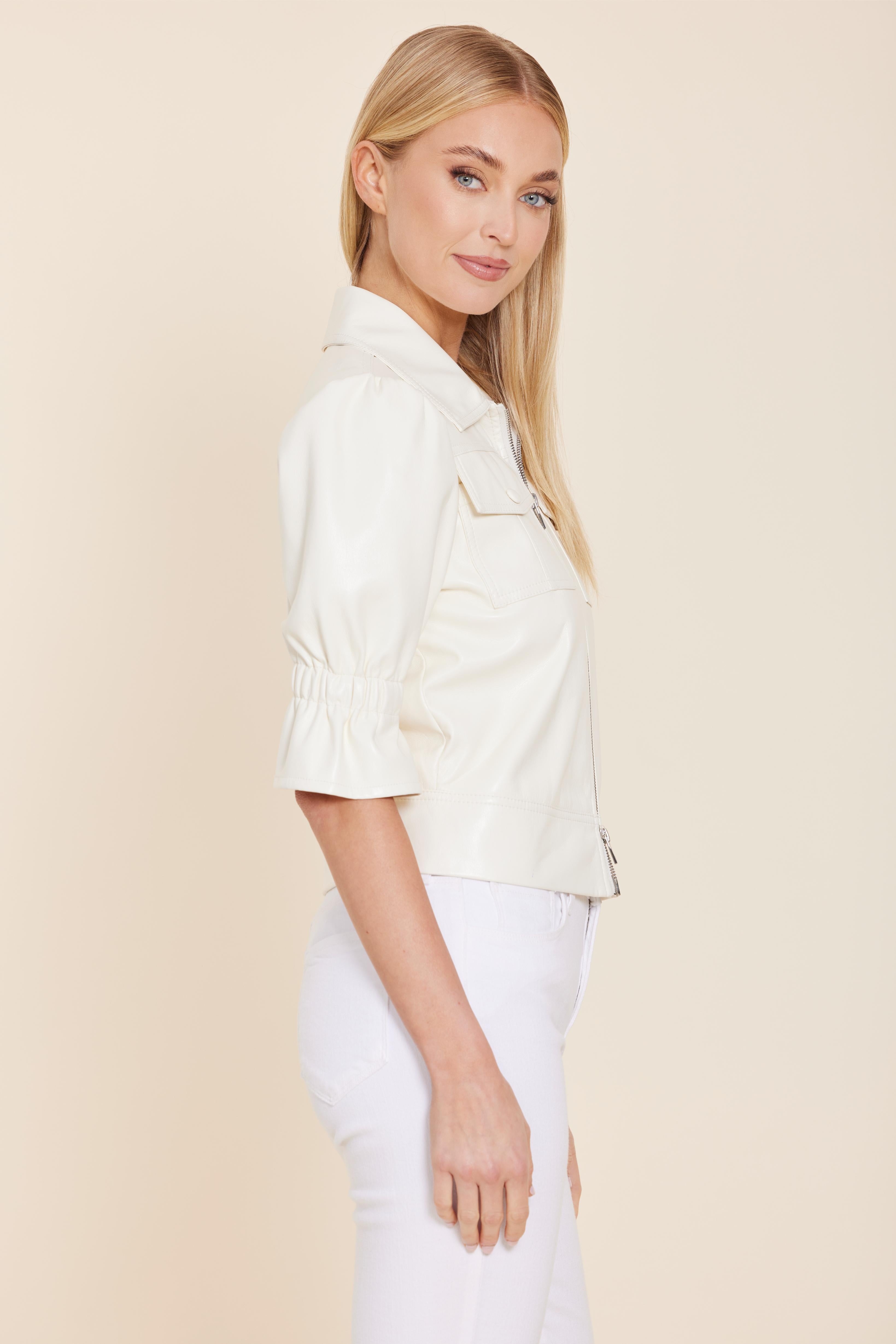 Faux Leather Short Sleeve Zip Jacket